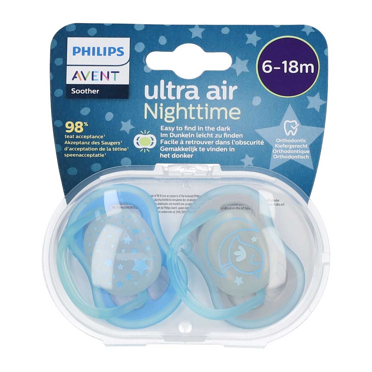 پستانک التراایر scf376-21 پستانک شب تاب ۶ تا ۱۸ ماه دوتایی فیلیپس اونت PHILIPS AVENT سری UltraAir مدل scf376-21