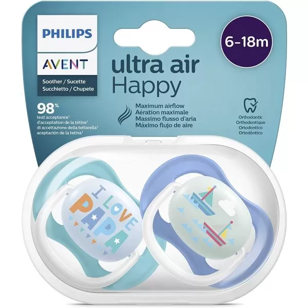 پستانک ارتودنسی ۶ تا ۱۸ ماه دوتایی فیلیپس اونت PHILIPS AVENT سری UltraAir مدل SCF080/03 1