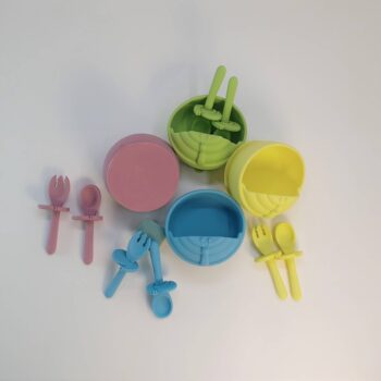 ست کاسه و قاشق و چنگال سیلیکونی مدل حلزون