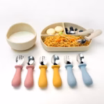 قاشق و چنگال سیلیکونی سرفلزی کودک مدل ASE843 - Image 2