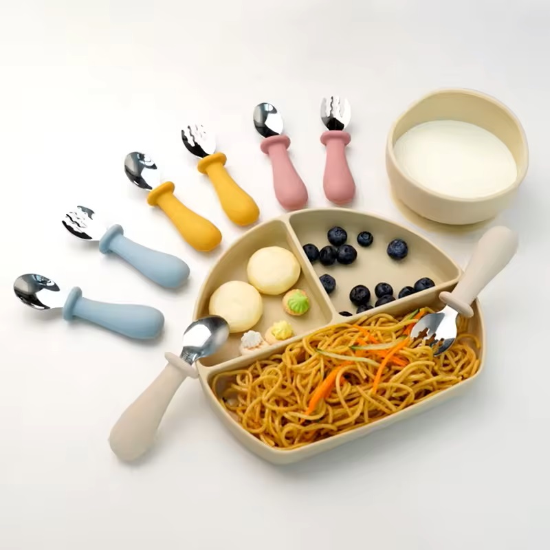 قاشق و چنگال سیلیکونی سرفلزی کودک مدل ASE843 1