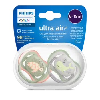 پستانک ارتودنسی ۶ تا ۱۸ ماه دوتایی فیلیپس اونت PHILIPS AVENT سری UltraAir مدل SCF085/40-1