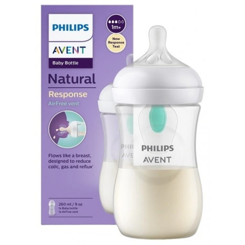 philips-avent-scy67301-feeding-bottle-1m-260ml-800x800 شیشه شیر نچرال ۲۶۰ میلی لیترهمراه با سوپاپ Airfree فیلیپس اونت PHILIPS AVENT سری Response مدل SCY673/01