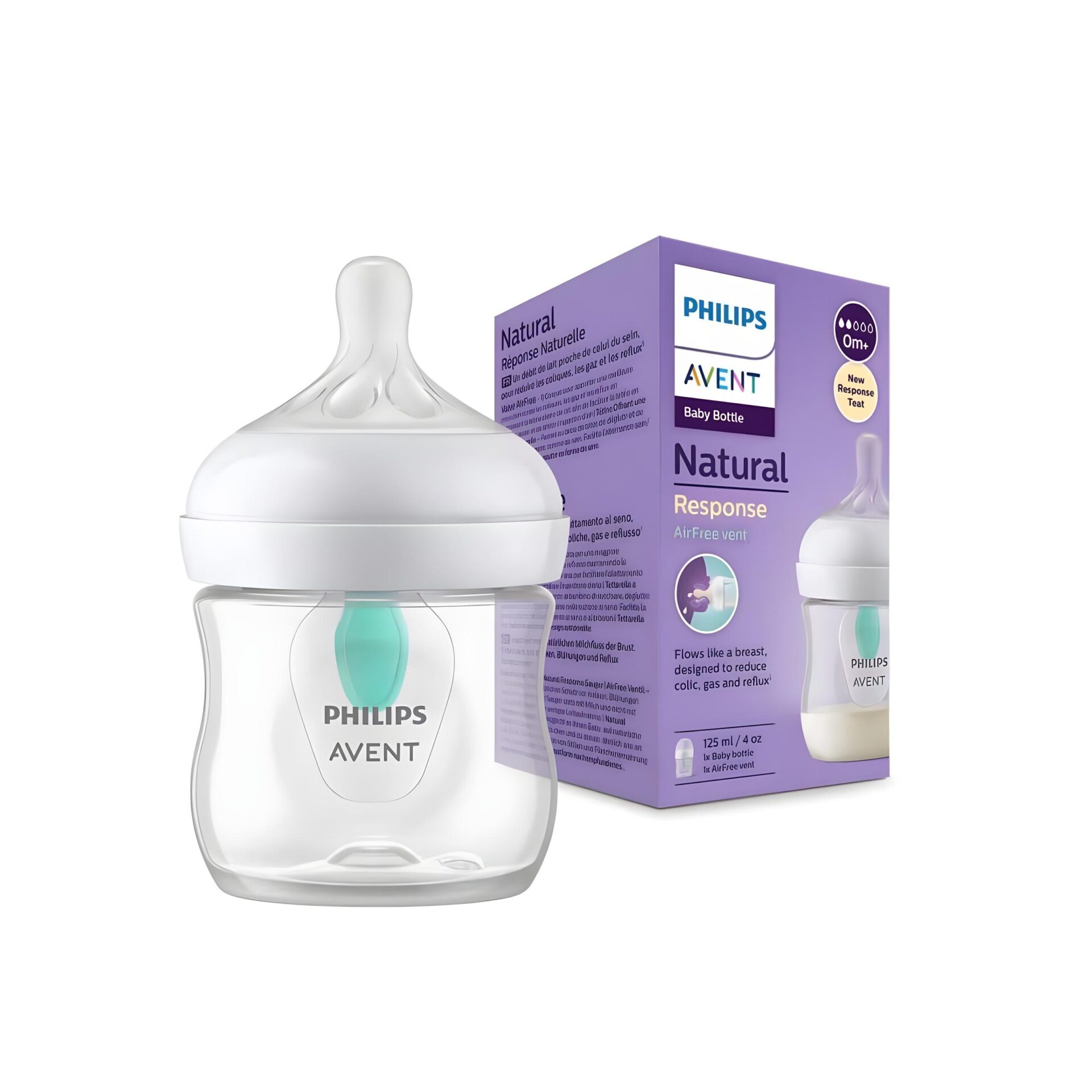 125ml airfree cover شیشه شیر نچرال ۱۲۵ میلی لیتر با سوپاپ AirFree فیلیپس اونت PHILIPS AVENT سری Response