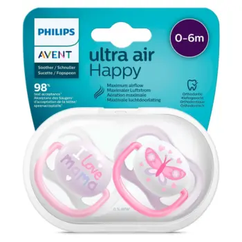 پستانک ارتودنسی ۰ تا ۶ ماه دوتایی فیلیپس اونت PHILIPS AVENT سری UltraAir مدل SCF080/02