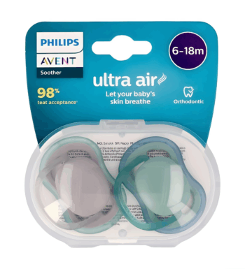 پستانک ارتودنسی ۶ تا ۱۸ ماه دوتایی فیلیپس اونت PHILIPS AVENT سری UltraAir مدل SCF085/16-2