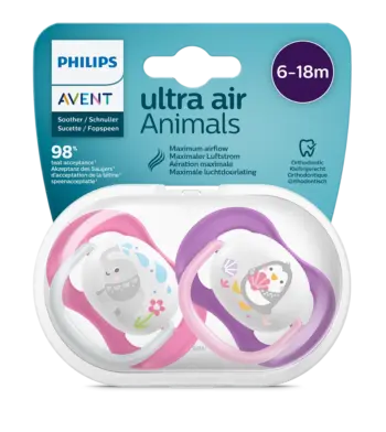 پستانک ارتودنسی ۶ تا ۱۸ ماه دوتایی فیلیپس اونت PHILIPS AVENT سری UltraAir مدل SCF080/08