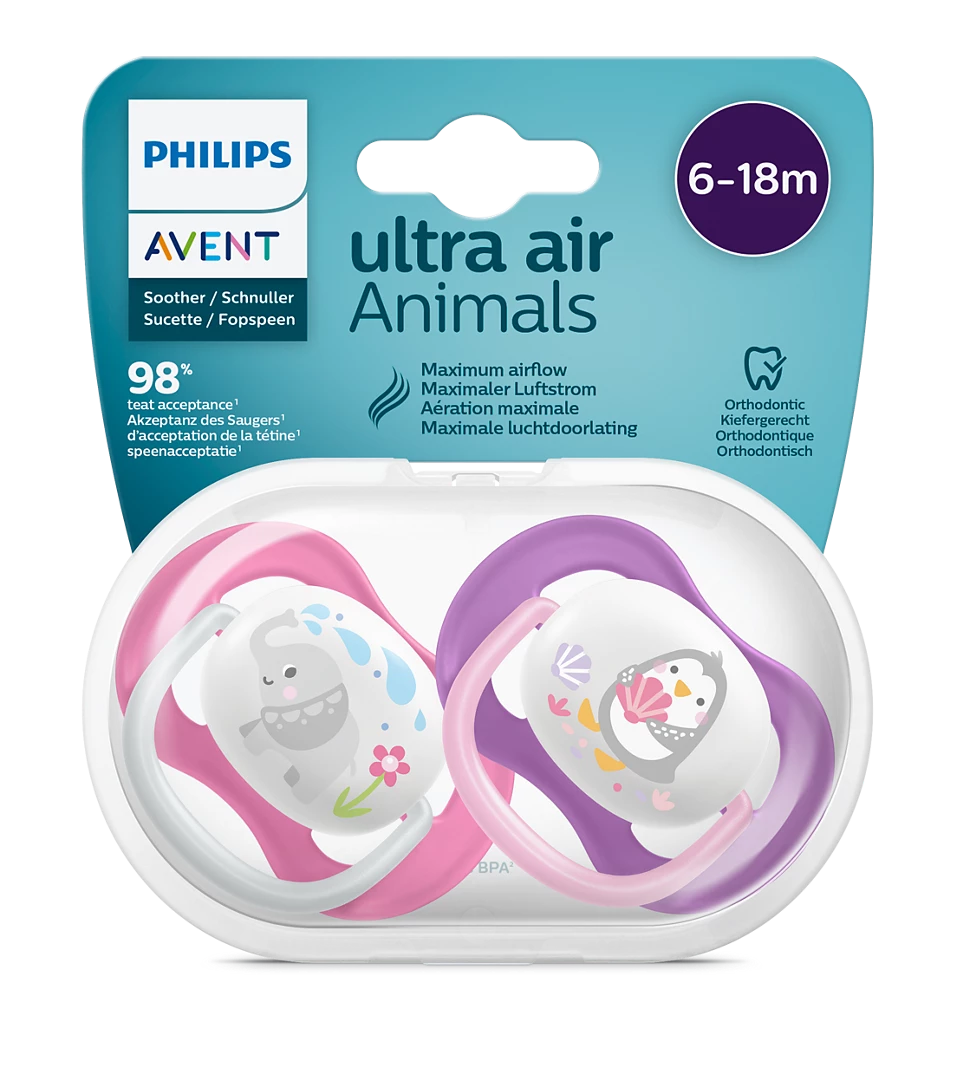 080-08 پستانک ارتودنسی ۶ تا ۱۸ ماه دوتایی فیلیپس اونت PHILIPS AVENT سری UltraAir مدل SCF080/08