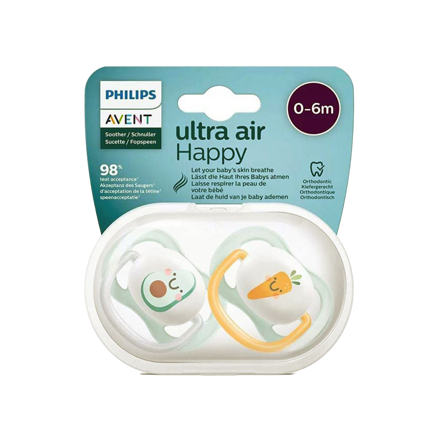 پستانک شب‌تاب ۰ تا ۶ ماه دوتایی فیلیپس اونت PHILIPS AVENT سری UltraAir مدل SCF080/09