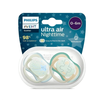 پستانک ارتودنسی شب‌تاب ۰ تا ۶ ماه دوتایی فیلیپس اونت PHILIPS AVENT سری UltraAir مدل SCF376/18
